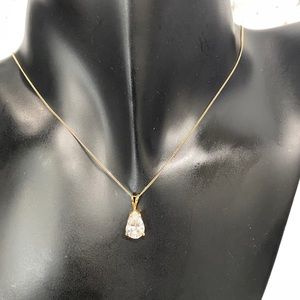 10k Gold Necklace Pear Shape Pendant Zirconia